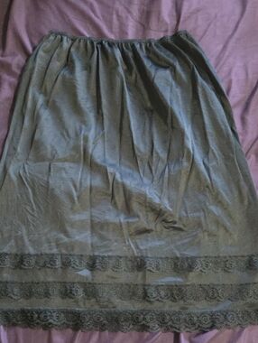 Vintage Truly Black Midi Slip Skirt with Lace Trim